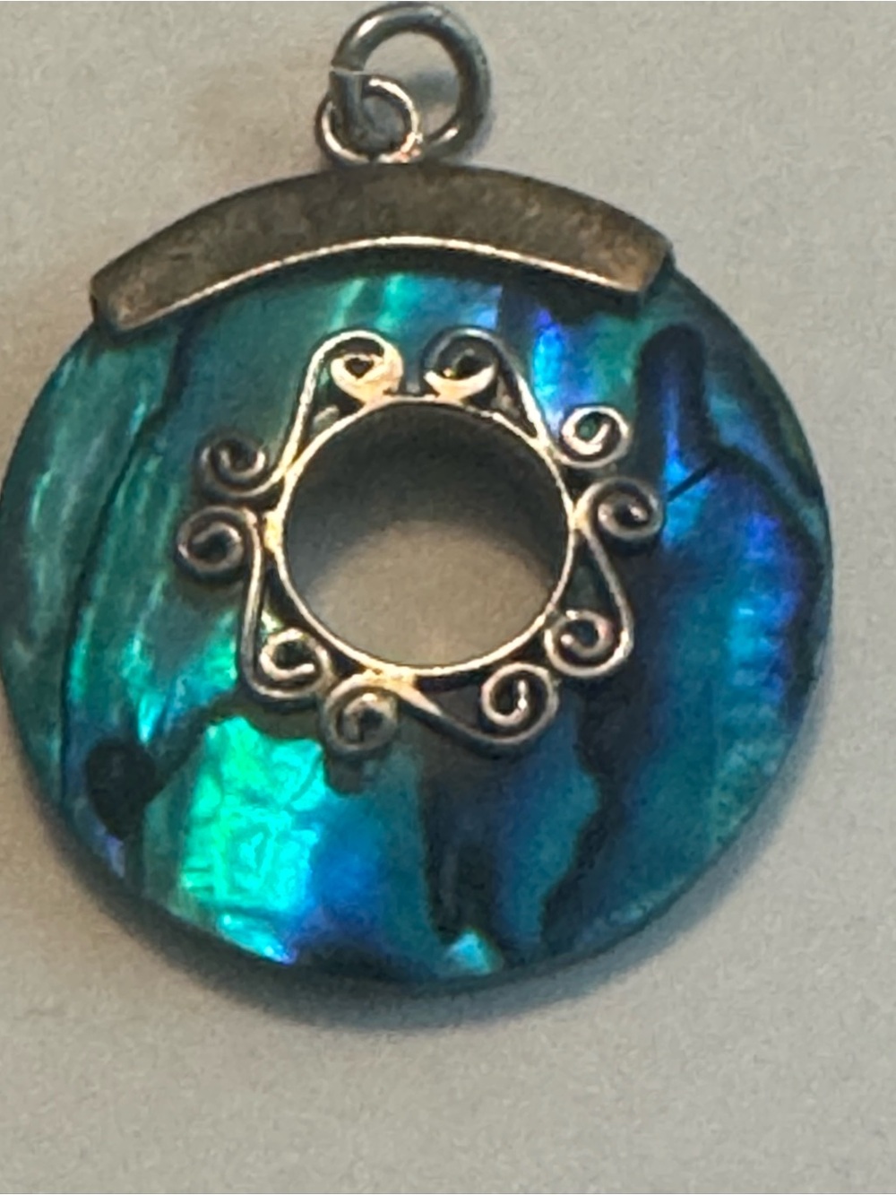 Mid-Century Modernist Mexican 925 Silver Pendant no cracks/scratches in abalone